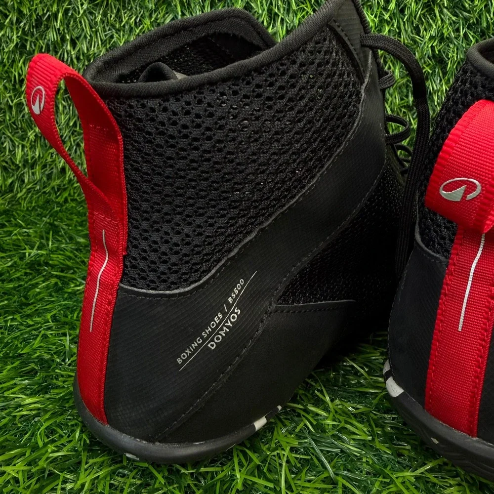 Decathlon Boxing Shoes Mens 12 Black Red High Top Training Boots Domyos BS500